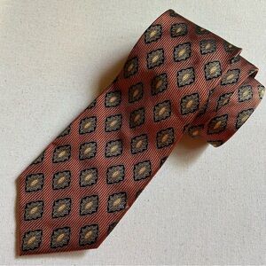 Classic Bruno Piattelli Office Core Orange, Green & Gold Silk Tie with Geometric
